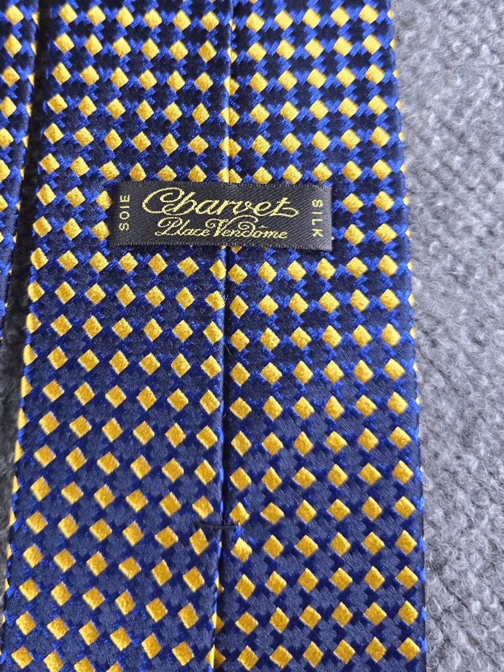 Charvet Place Vendôme Silk Tie Geometric Blue Gold Diamond Woven France